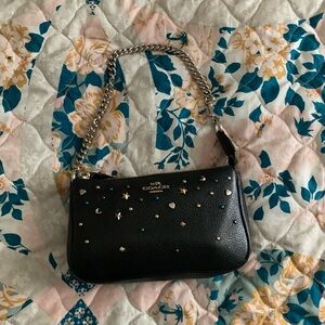 Coach Black Studded Wristlet with Chain